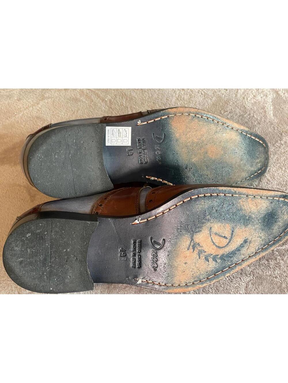 Duca Made in Italy Men's Leather Wingtip Oxfords Brown and Blue - Picture 6 of 8